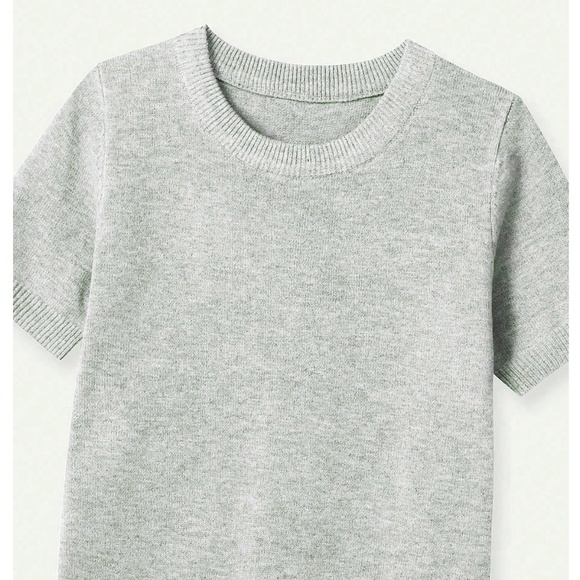 Grey Knit Sweater Top Round Neck Short Sleeve - Picture 6 of 11